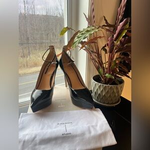 BLACK SUEDE STUDIO Sexy Gracie Patent Crystal-Buckle Platform Pumps